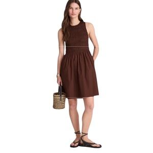 NEW MADEWELL The Melody Smocked Mini Dress Sleeveless Roasted Chicory Size XS